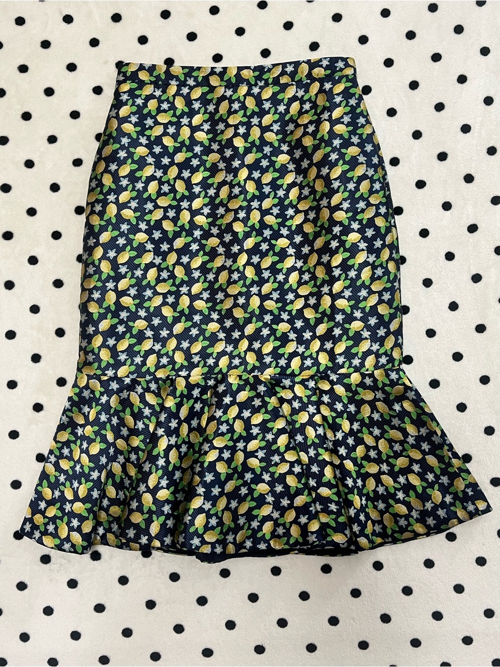 J. Crew Lemon Print Jacquard Trumpet Skirt Size 4